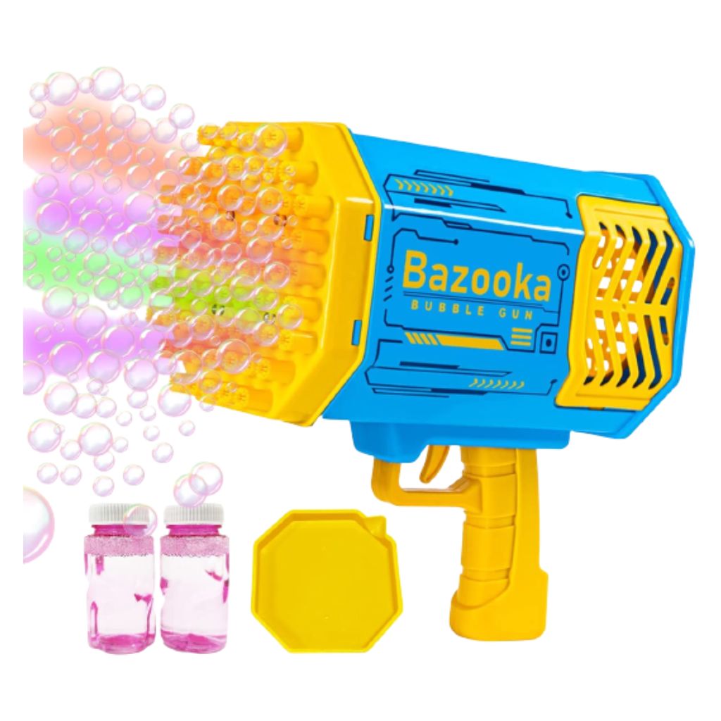 Bazooka Bubble Machine with Rechargeable Battery and Bubble Solution - Yellow - Blue