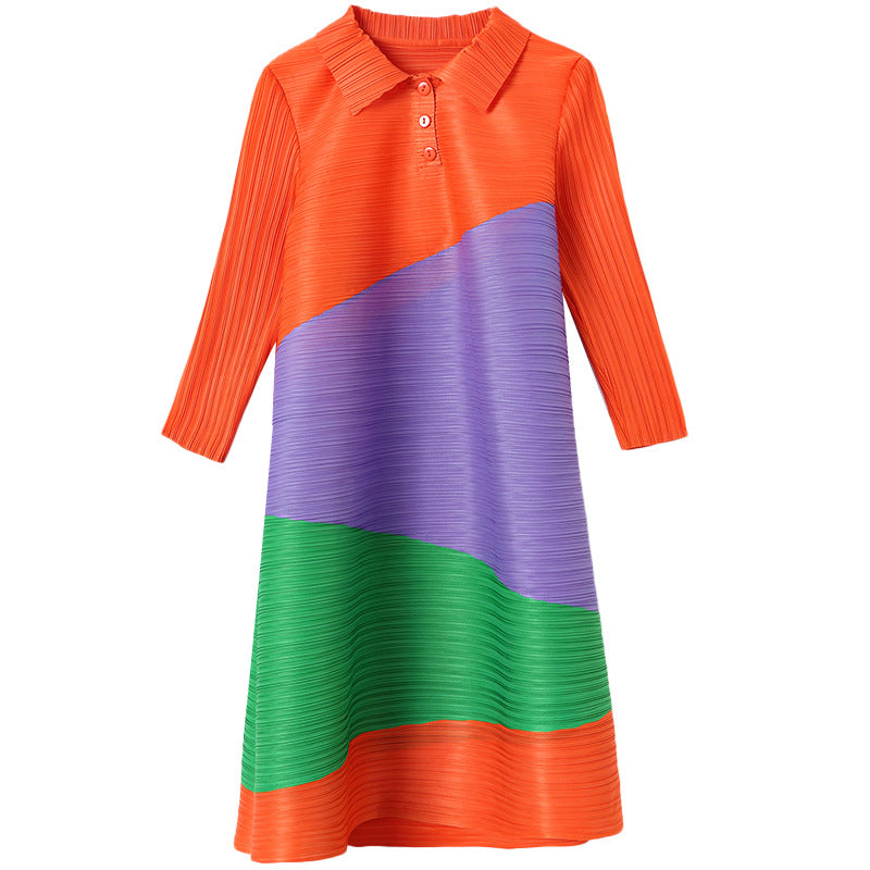 (136) Dress for women in summer, this year&#039;s popular shirt collar stitching contrast color loose large size dress