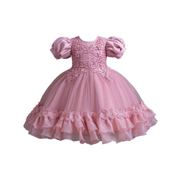 New Bubble Sleeve Bow Mesh Princess Flower Girl Christmas Baby Dress