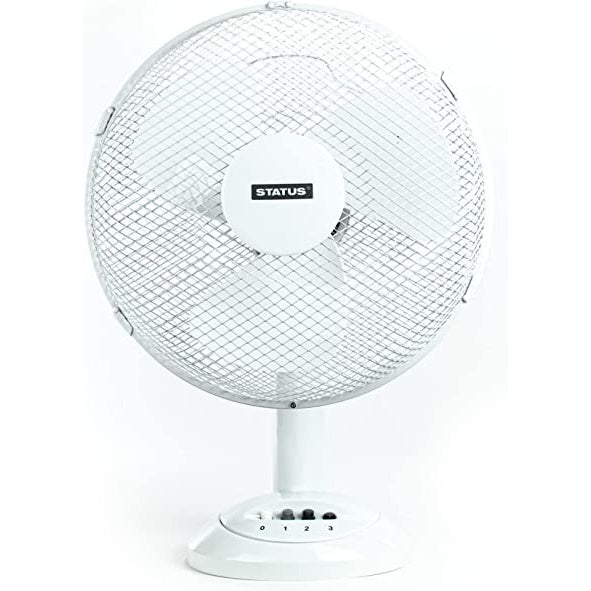 Status 12-inch Oscillating White Desk Fan