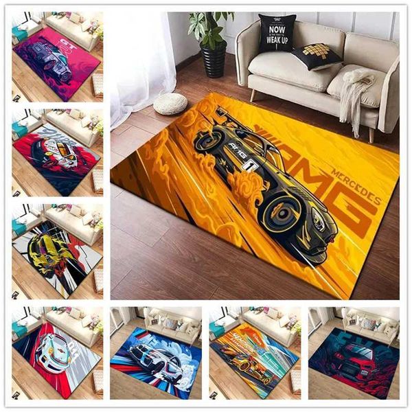 3D Racing Car Living Room Carpet Non Slip Children Playing Floor Mat Rugs for Bedroom Decor Bathroom Kitchen Entrance DoormatsY240729