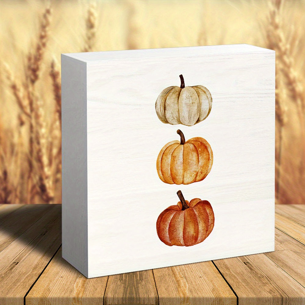 TEMU 1pc Autumn Decor Pvc Sign With 3-tier Pumpkin Design - White Background Fall Thanksgiving Decoration For Home, Office Desk, Shelf - No