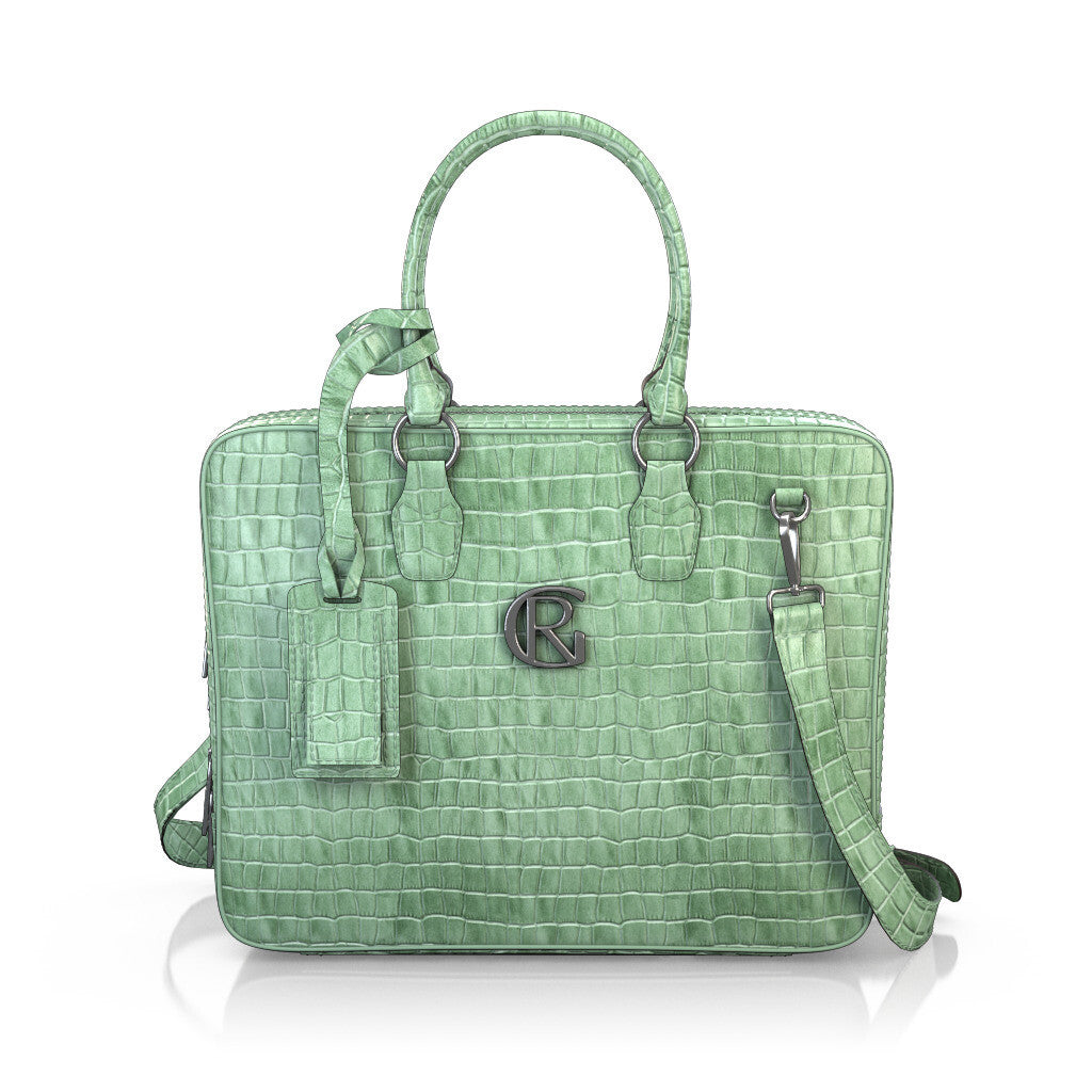 Sac pour ordinateur portable Homme Faites main en Italie en Cuir estampé Vert clair - Sur Mesure - GIROTTI