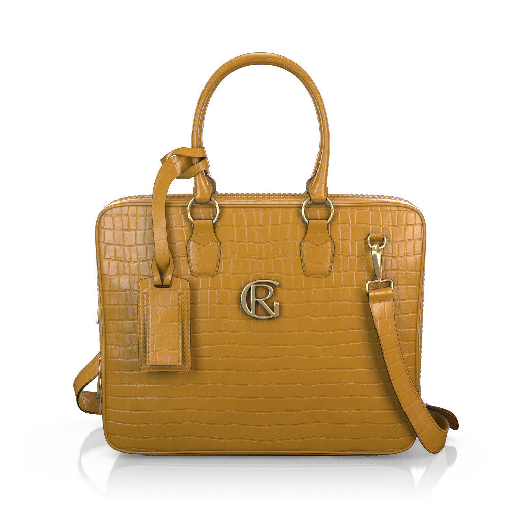 Laptoptasche für Herren - Handgemacht in Italien aus Geprägtes Leder Senfgelb Gelb-Orange - Selbst gestalten - GIROTTI