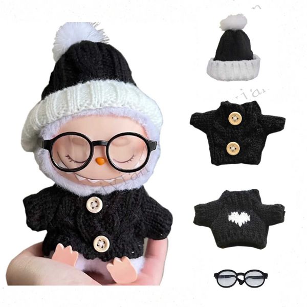 For 17Cm labubu baby clothes vinyl outfit pendant macaron sit party black hairball hat set for