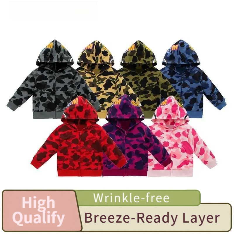 Shark-Zipper Kids Hoodie Jacket Boys Girls Fleece Sweatshirt Winter Warm Zip-Up Outerwear with Pocket Paws