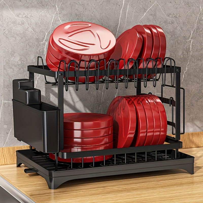 TEMU 2-tier Rustproof Dish Rack With For Sink – Kitchen Organizer For Utensils, Cups, Cutlery & Cutting Boards – Durable Plastic-, Space-saving
