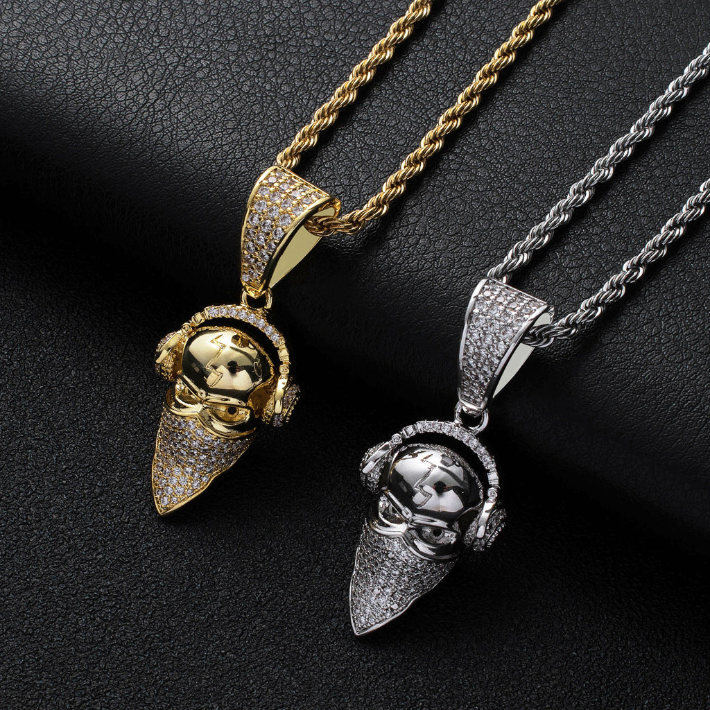 Moissanite Street Hip Hop Jewelry Masked Headphone Cool Portrait Pendant Iced Out Necklace Luxury Pass the diamond tester
