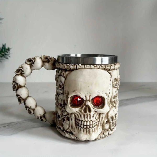 1pc Stainless Steel Skull Mug Medieval Skull Wine Glasses Medieval Coffee Beer Glasses Mugs For Bars Halloween Decor Summer GiftM240803