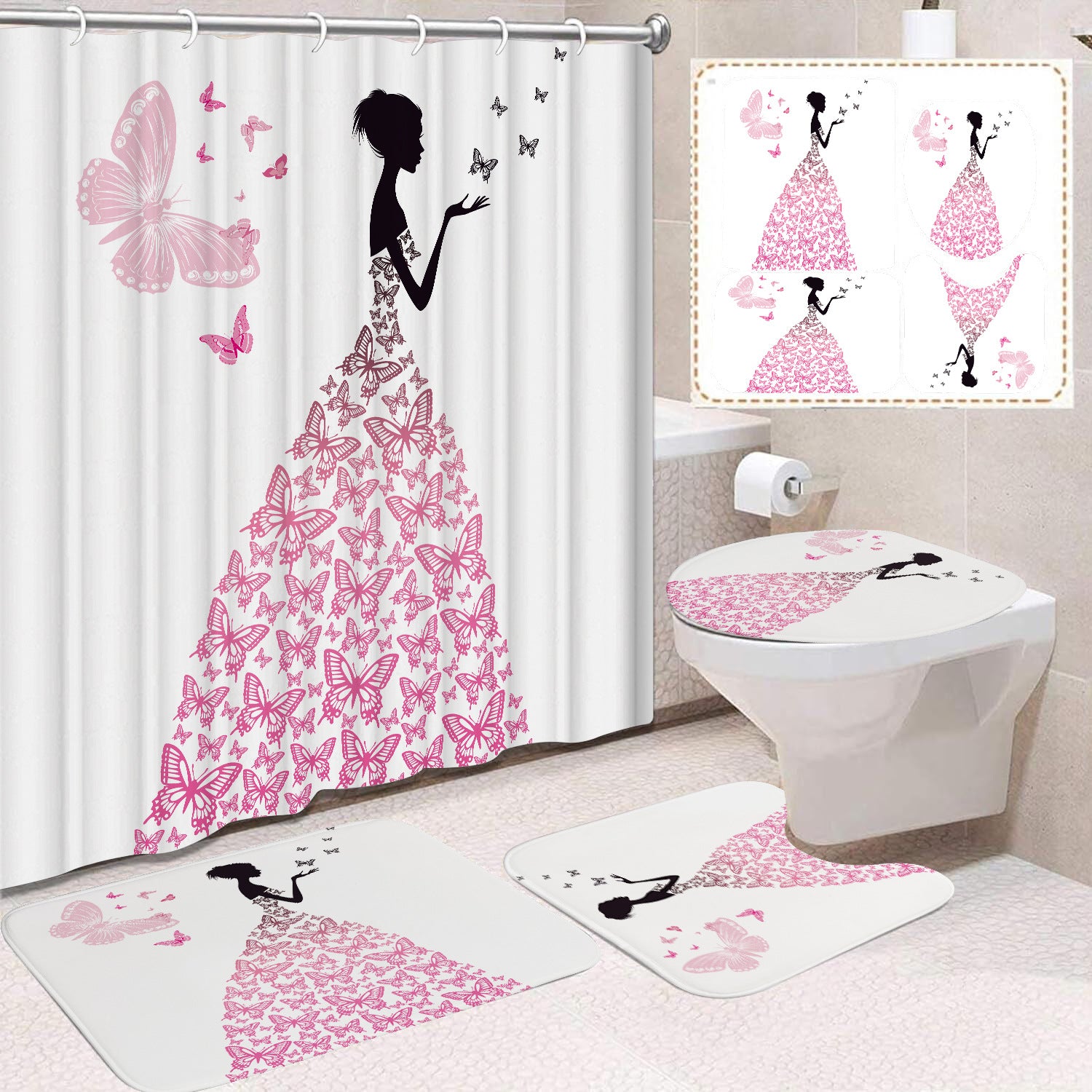 YL-37481 Shower Curtain African Girl Home Bathroom Decoration Curtain Toilet Floor Mat Toilet Non-slip Floor Mat