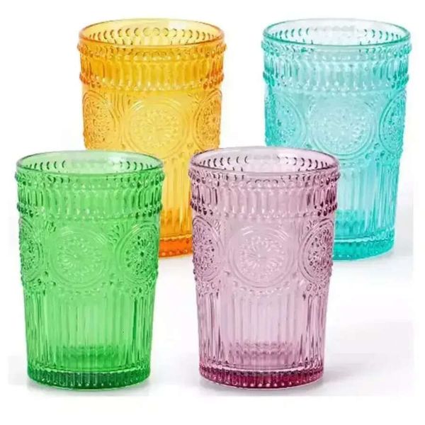 72 Pieces -Carton Vintage Drinking Water Glasses Emed Romantic Glass Tumbler For Juice Beverages Beer Tail Bb0130
