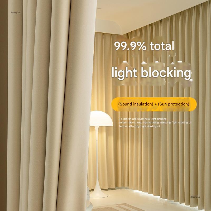 A511 cream blackout curtain 2025 new thickened bedroom living room hook-style light luxury modern simple bay window