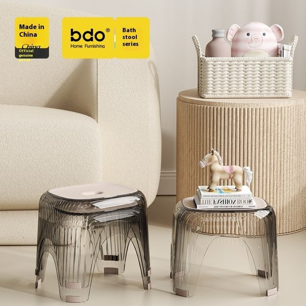 Transparent small creative shoe changing for household use, children&#039;s low bathroom, shower stool, living room, coffee table, plastic s