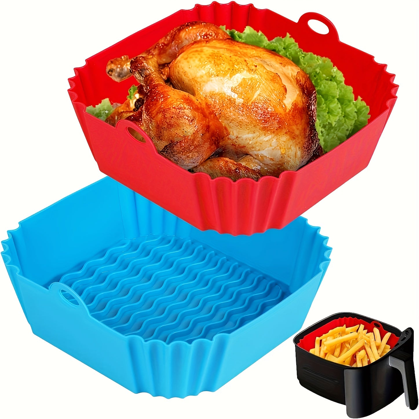 TEMU 2pcs Silicone Air Fryer Liners - 8 Inch Reusable Air Fryer Pot - Air Fryer Accessories - Air Fryer Inserts For 4 To 7 Qt Oven Microwave