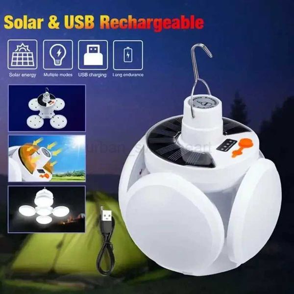 Solar LED Camping Lantern Tent Lamp With Hook Portable Outdoor Football Folding Light Emergency Hurricane Camp LampCL24o724