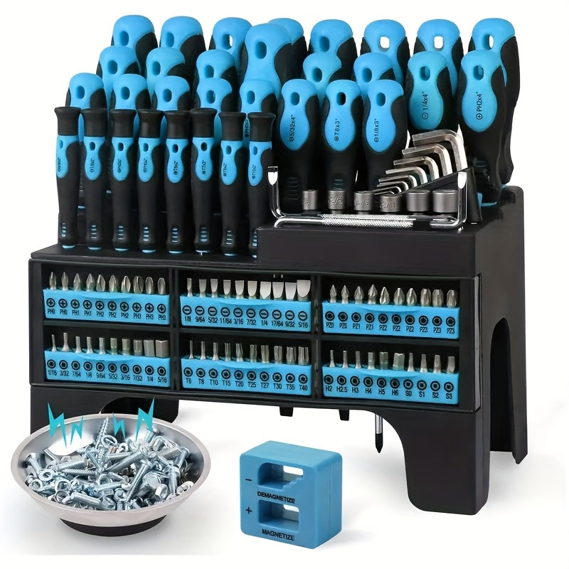 TEMU 118pcs Magnetic Screwdriver Set With Plastic Rack And Magnetic Tool Bowl, Chrome Vanadium Steel, For Electronics And Precision Work, Non-slip