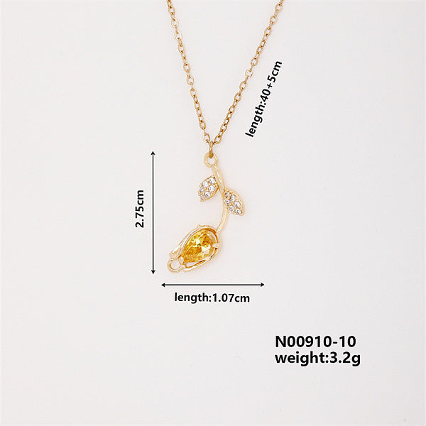 Elegantes collares con colgante de circonita cúbica micropavé de latón y tulipán vintage