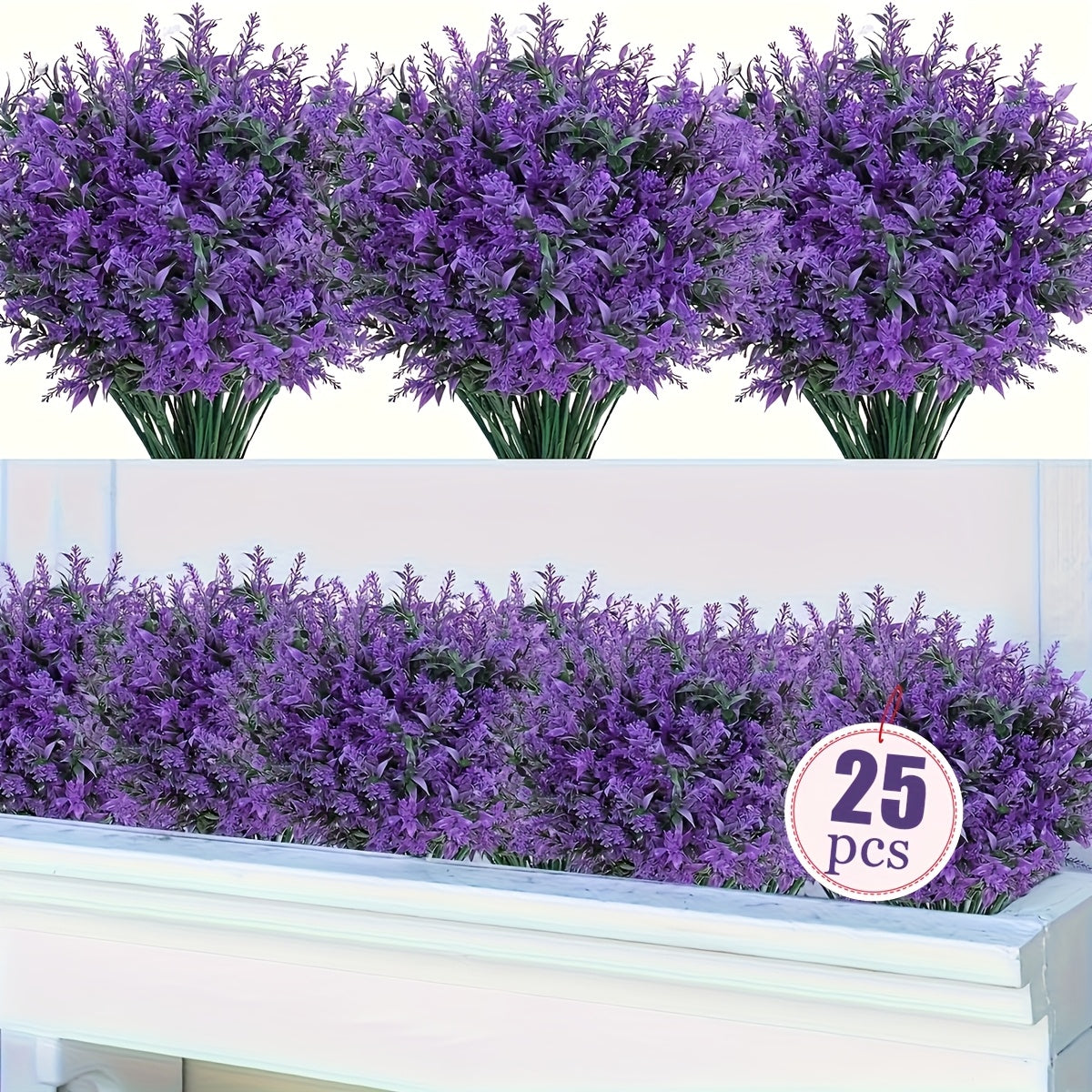 TEMU 25-50 Bundles Artificial Greenery Lavender Fake Shrubs Flowers Uv Resistant Hanging Planter Fence Indoor Outside Decor Wedding Table Flowers