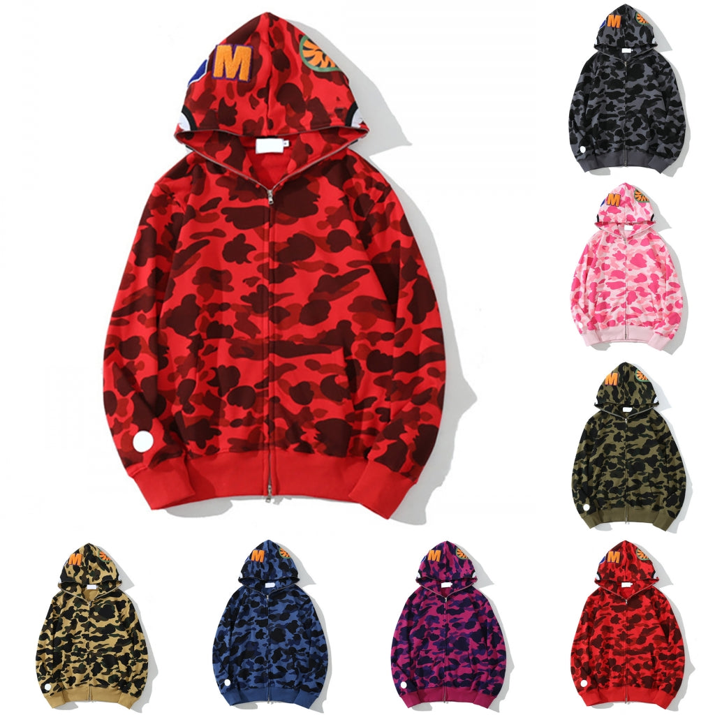 Mens Fashion Camo Full Zip Hoodie Men Women Hoodies Jacket Mens Casual Outerwear Asian Size M-3XL