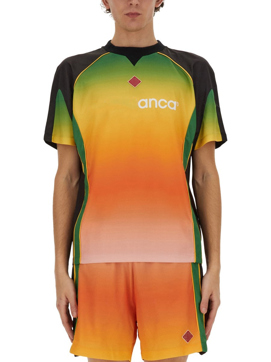 25ss Casabalnc Gradient T-shirts Muticolor Football Shirts Paris Men Designer Matching Sport Shorts Activewear Tees Fashion Summer Sets