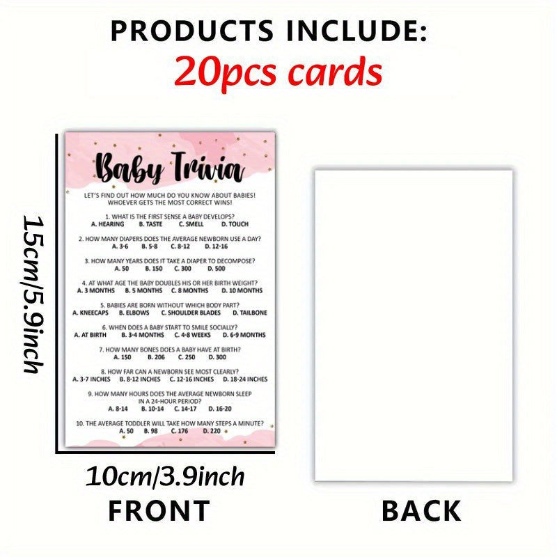 TEMU Set Of 20 Cards For Baby Shower Games, Featuring Trivia And Fun Activities For Family , Ideal For Birthday Parties And Decorations.