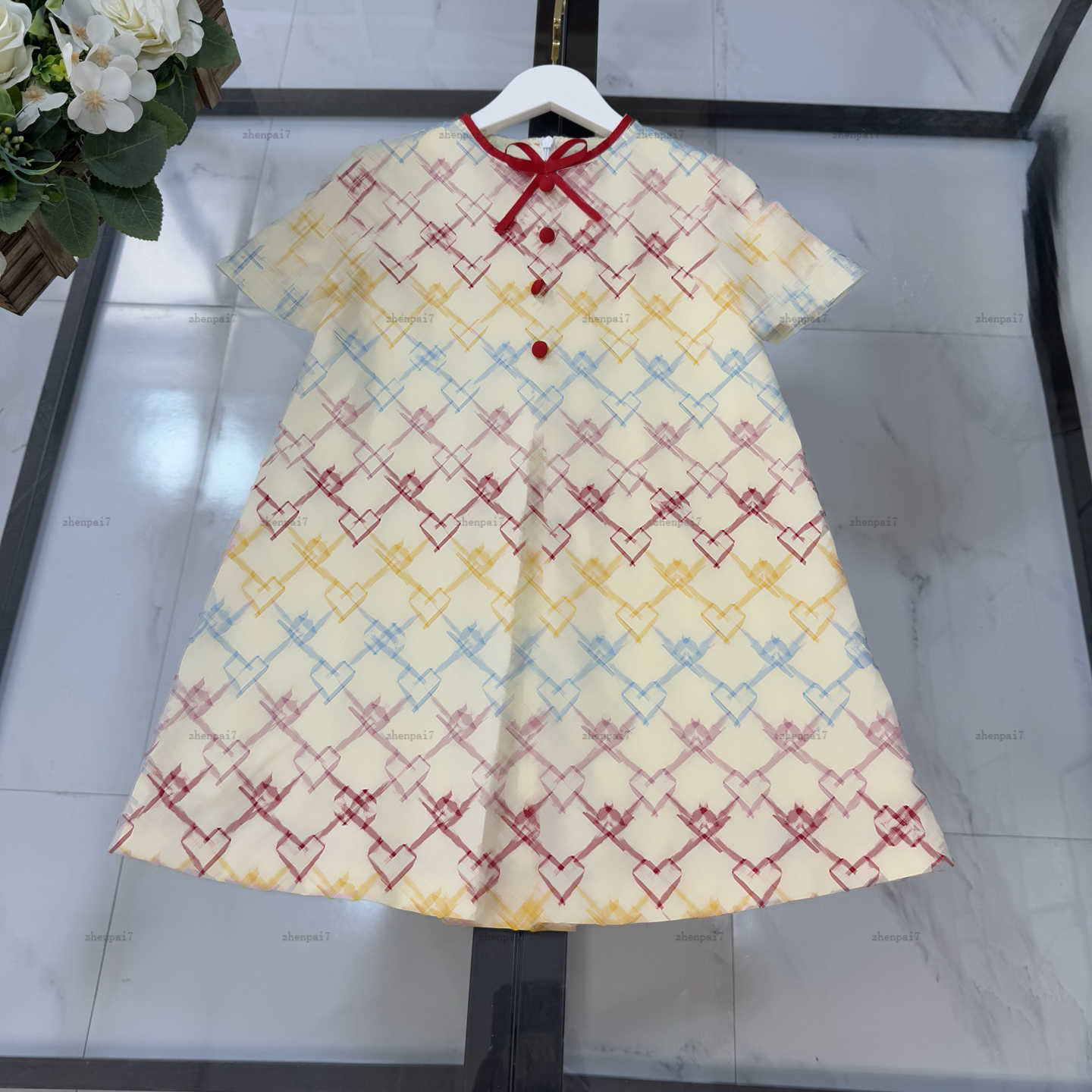 Top one Round neck girls dress Red bow Princess dress kids designer clothes Summer baby skirt A014X01N013