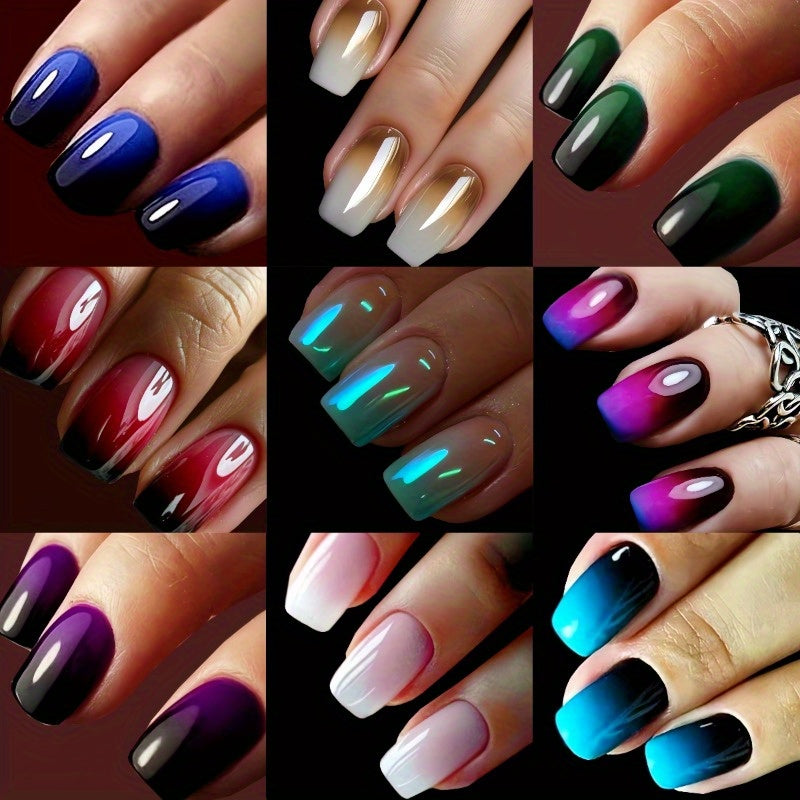 TEMU Short Square Fake Nail Glossy False Nails With Designs Gradient Glossy Press On Nails 216pcs (9 Pack) Acrylic Nails Glue On Nails Full Cover