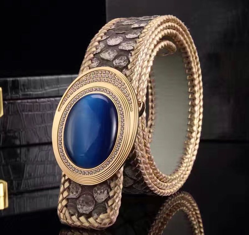 Best Premium men&#039;s authentic snake skin belt agate jade belt stainless steel buckle men&#039;s cat eye stone python snake skin gold border wove