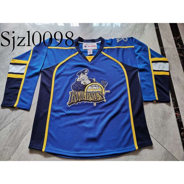 SJ98 Hockey jerseys Physical photos Peoria Rivermen BLUE BLANK Men Youth Women High School Size S-6XL or any name and number jersey