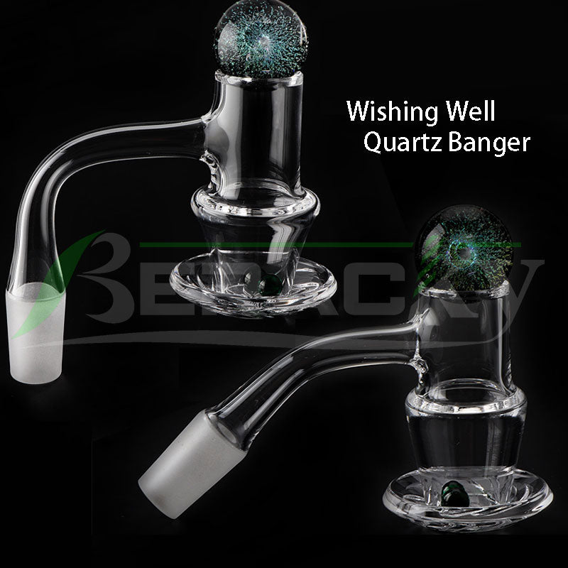 Beracky Seamless Weld Wishing Well Smoking Quartz Blender Banger With Dichro Marble Glass Cap Emerald Terp Pearls 20mmOD Fully Welded Beveled Edge N