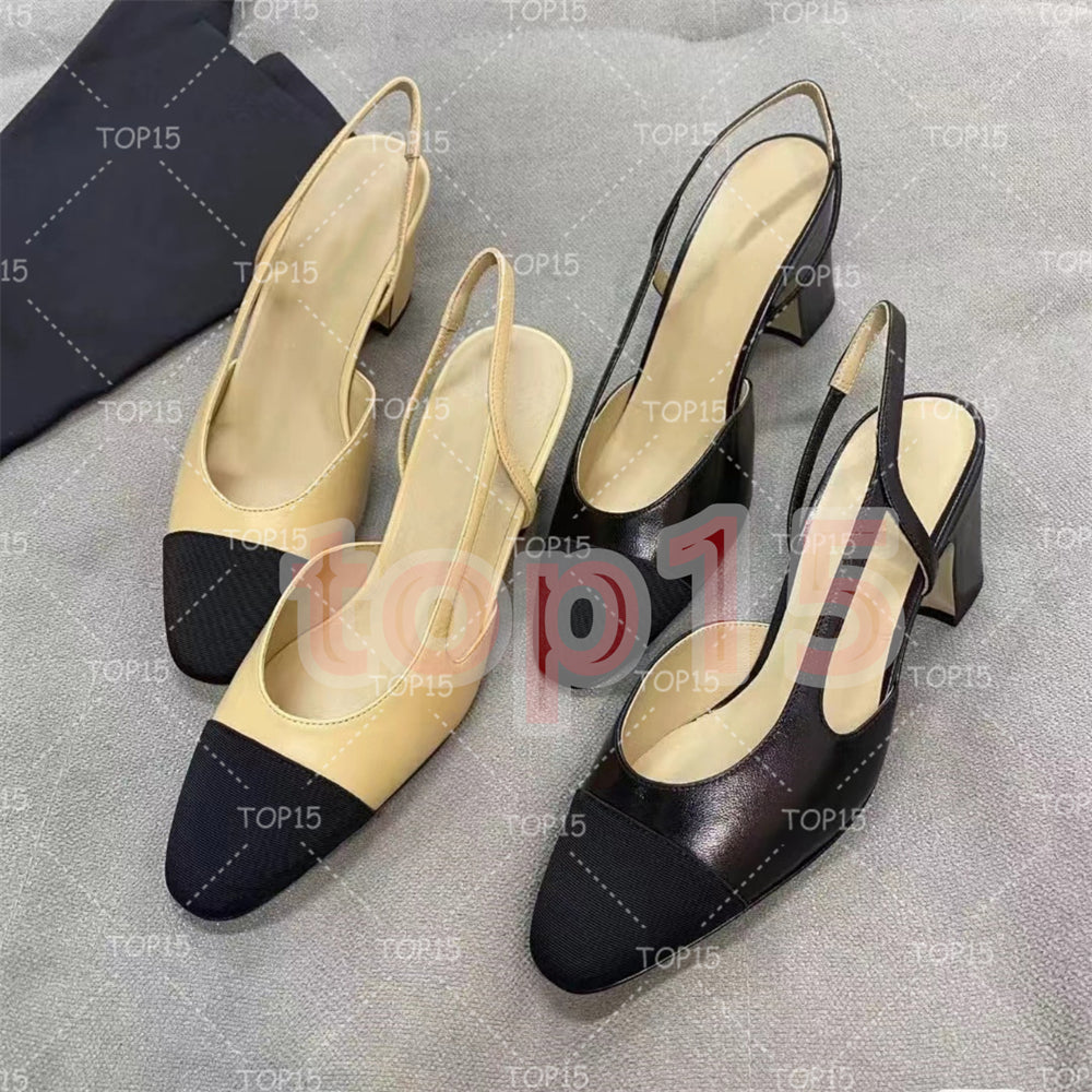 High Heels Fashion Shoes Genuine Leather Open on Formal Chunky Heel Slingbacks Sandals ballet flat designer shoe loafer designer woman pumps sheepsk