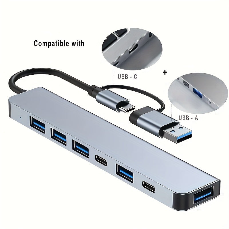 TEMU Vvia 7-in-1 Usb 3.0 Multiport Adapter With Type-c & Usb-a Connectors, 5v Operating Voltage, Usb-powered For Tablets, Laptops, Smartphones,