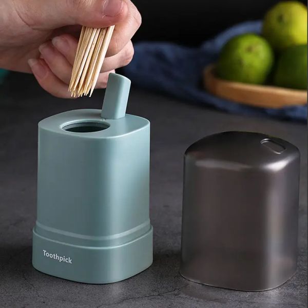 Simple Toothpick Box Toothpick Dispenser Kitchen Push Automatic Eject Toothpick Jar Holder Household Convenient Gift Home Gadget