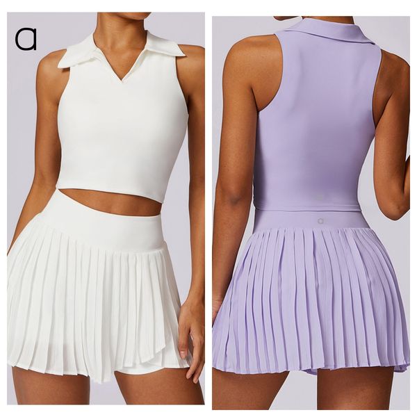 A143 Summer Outdoor Leisure Tank Shirts Pleated Skirt Running Fitness Suit Breathable Yoga Nude Tennis Suit