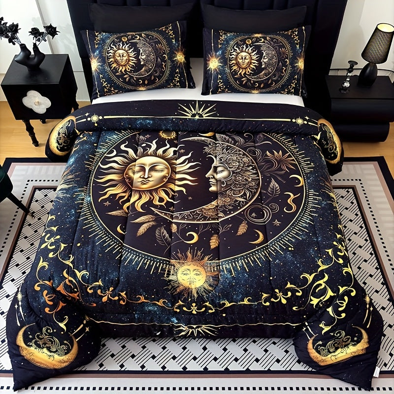 TEMU 3pcs And Moon Planet Intensification Quilt Set(1 Comforter+2 Pillowcases Without Pillow Core), Contains Padding 180gsm Quilting Soft Digital