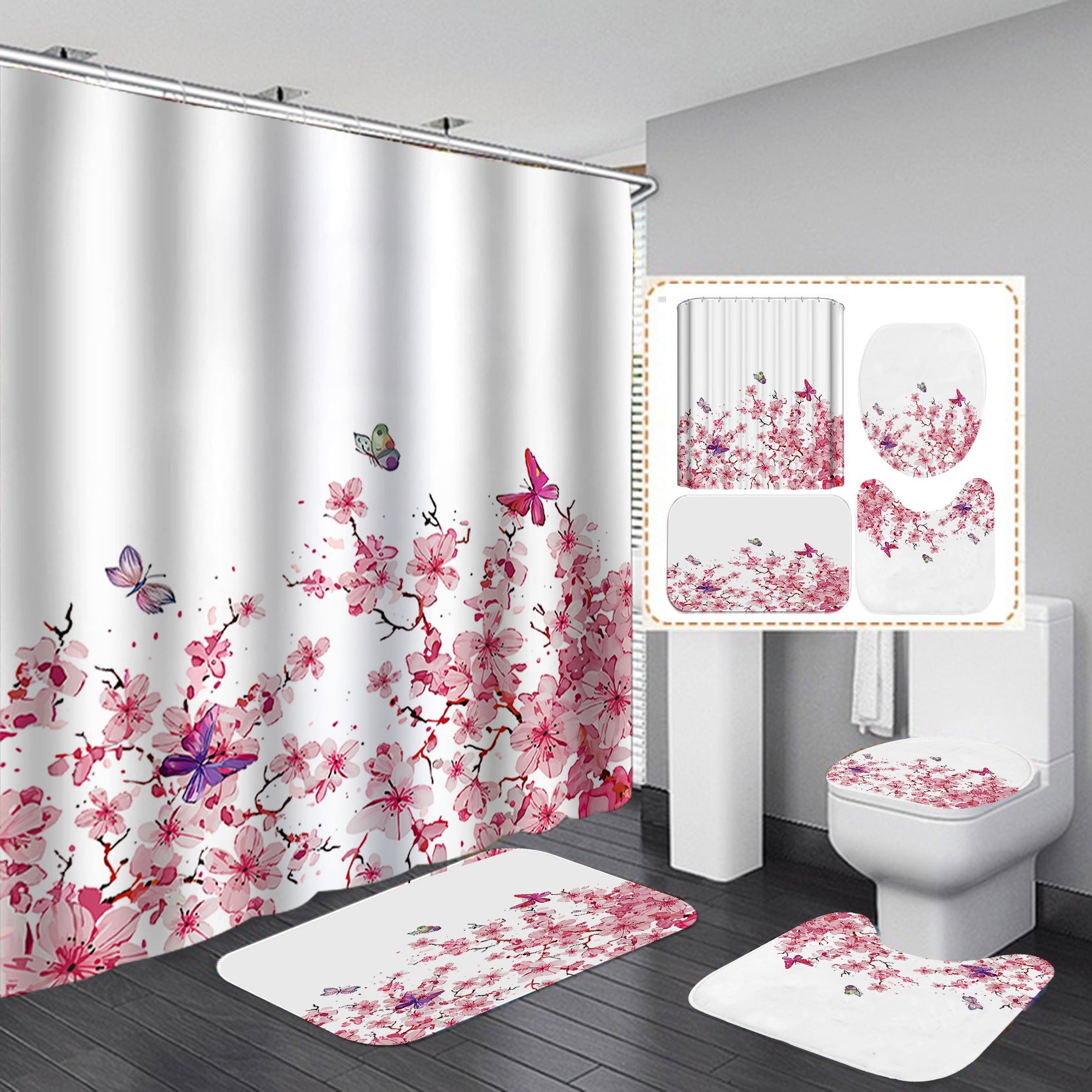 YL-37460 bathroom toilet punch-free curtain waterproof anti-light roller blinds toilet toilet block curtain toilet three-piece set