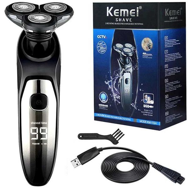 Electric Shaver Kemei 1524 LCD Display Waterproof Electric Shaver For Men Wet Dry Beard Electric Razor Facial Shaving Machine Rechargeable z