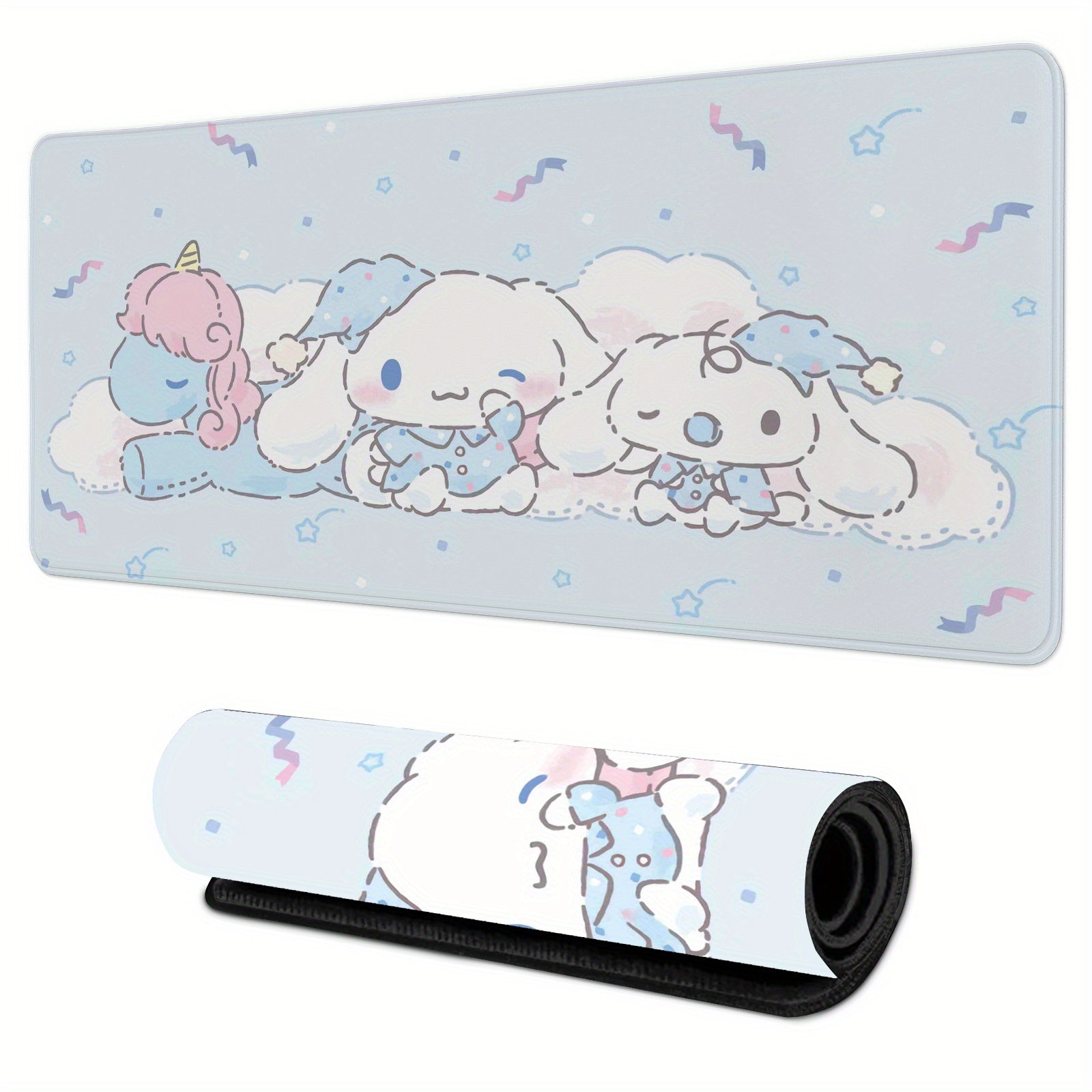 TEMU 1pc Cartoon Mouse Mat - Cute Kuromi, Cinnamoroll & Melody Design On Fluffy Clouds, Anti-slip Desk Pad For Office & Gaming, Ergonomic Rectangular