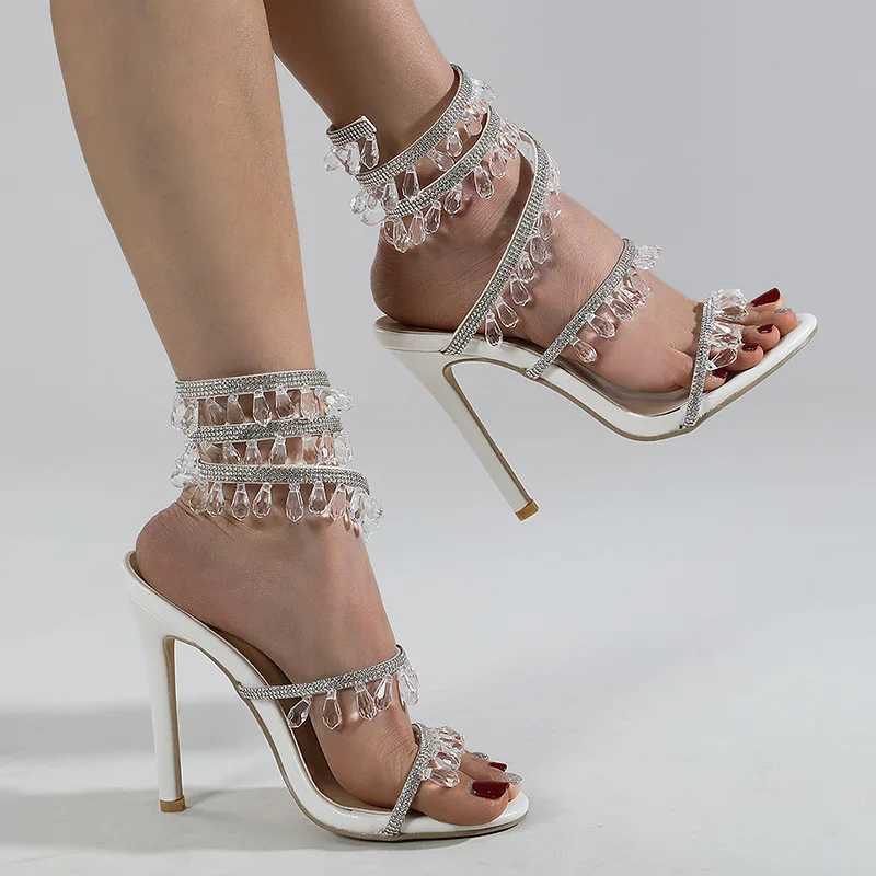2024 New Snake Wrapped Water Diamd Tassel High Heel Sandals for Women Peep Toe Elegance Fairy Crystal Shoes Wedding ShoesXJ250116
