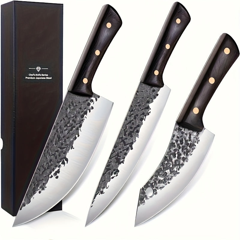 TEMU Knife Set, Hand Chef Knife Set, High Carbon Steel Cooking Knife & Cool Butcher Knife & Mini Knife, Kitchen Knife Set For Home, Outdoor Cooking,