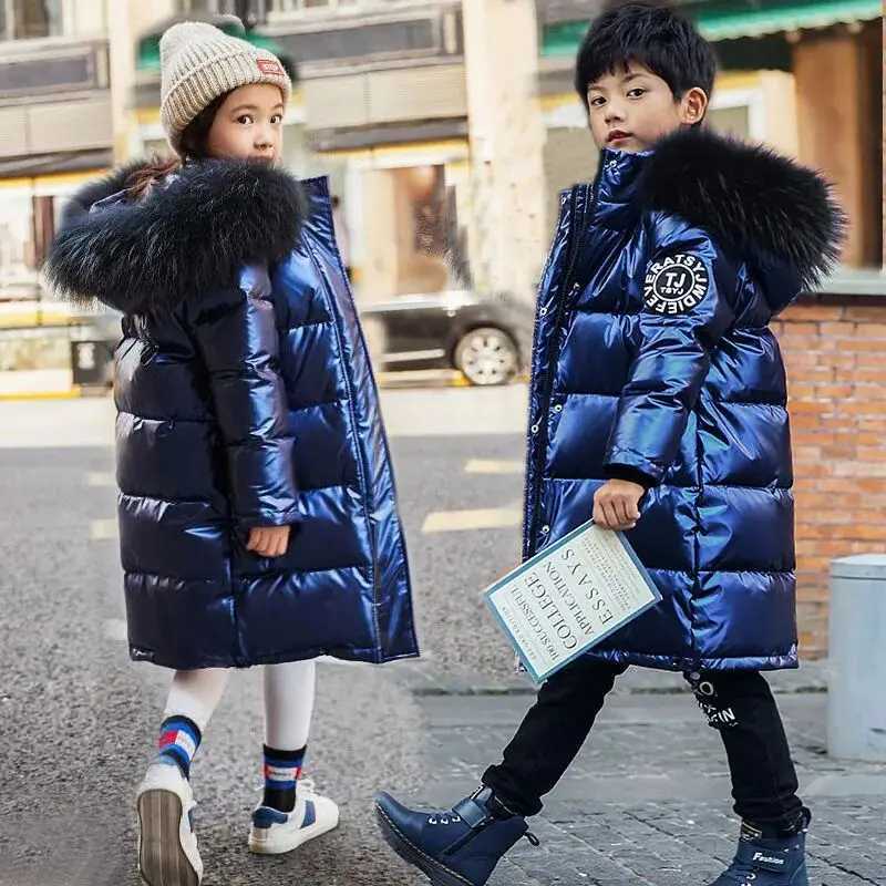 Winter Kids Warm Long Down Coats Girls Boys Thick Plus Velvet Jackets Teen Hooded Waterproof Parka Freezing Resistance Outerwear Z250524