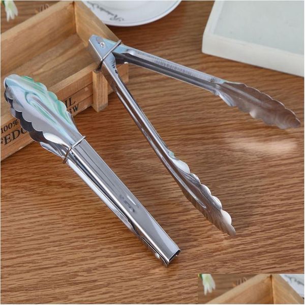 Other Kitchen Tools 9 Inch Stainless Steel Food Tongs Lock Design Mtifunction Bbq Grill Bake Shop Salad Bread Spaghetti Serving Buff Dhvjc