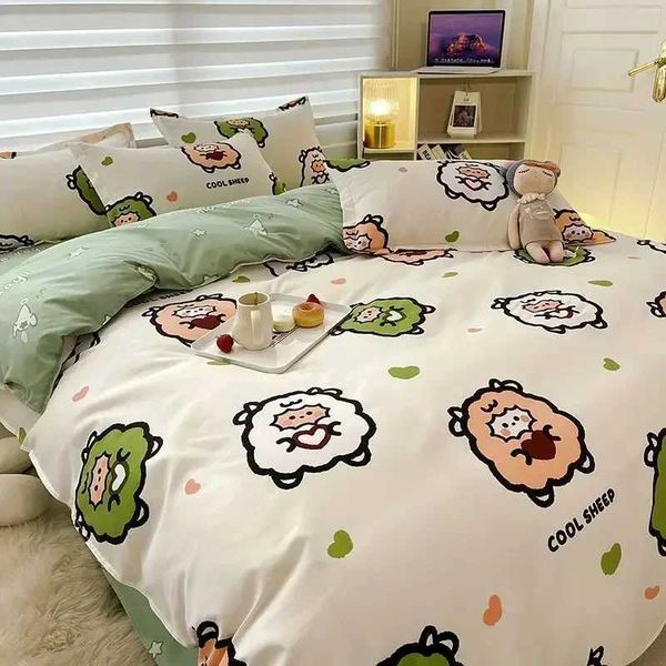 Soft Bedding Set Cute Rabbit Sheep Duvet Cover Flat Sheet Pillowcases Twin Queen Size Bed Linen Boys Girls Home TextileC241021