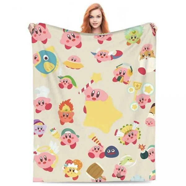 Blanket Video Games Knitted Blankets Coral Fleece Plush Kawaii Kirbyys Lightweight Thin Throw Blankets for Home Couch BedspreadC241225