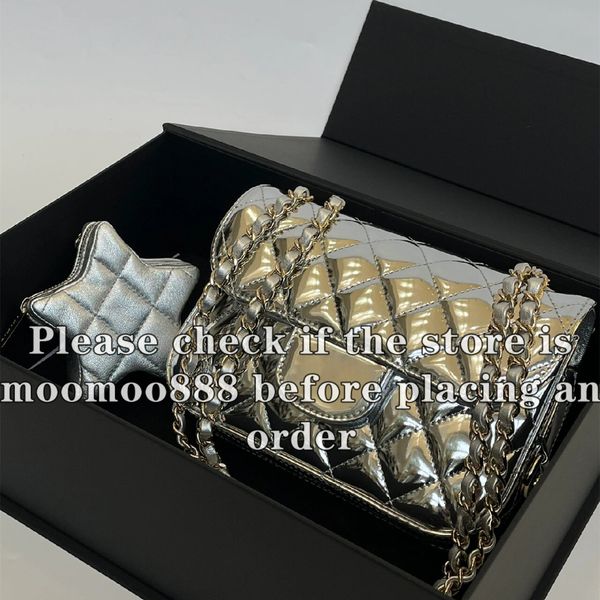 12A All-New Mirror Quality Designers Mini Flap & Star Coin Purse Bag 20cm Womens Shiny Genuine Leather Quilted Bags Luxurys Handbags Gold Sh