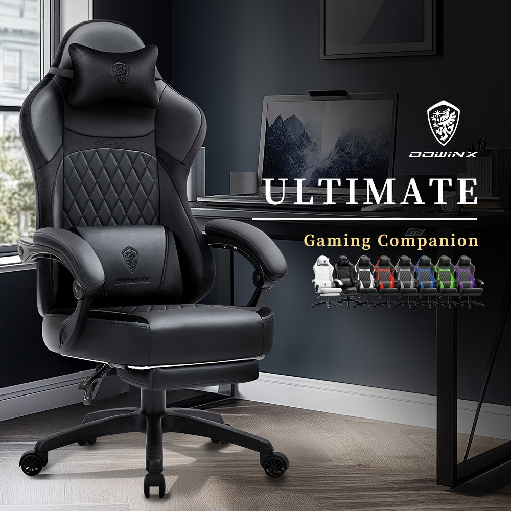 TEMU Ergonomic High-back Gaming Chair With Adjustable Footrest & Massage Lumbar Support - 300lbs Capacity Leather Office Chair, Pocketed , , Manual