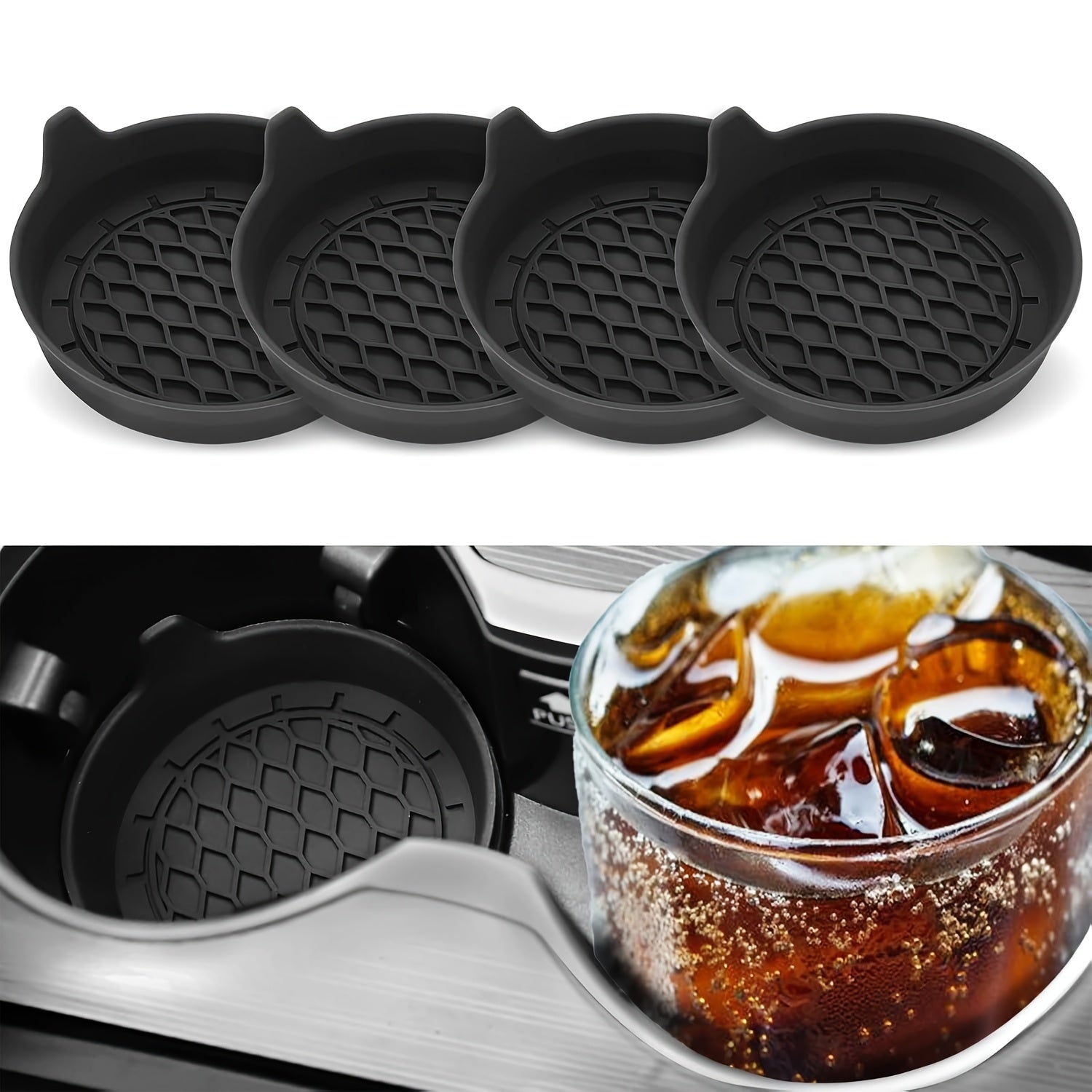 TEMU 4pcs Silicone Car Cup Holder Coasters - Non-slip, Dust-proof, Easy To For Most Vehicles, (blue-black-grey-pink) - Car Interior Accessories, Car
