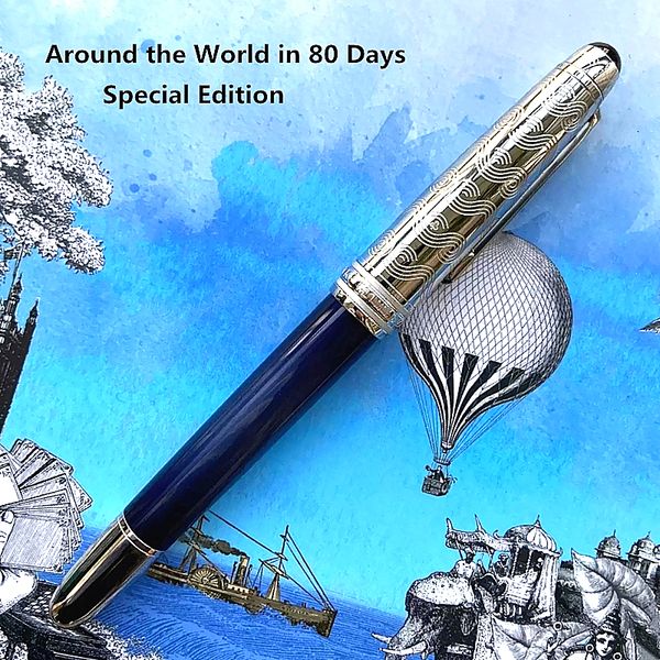 wholesale Special Edition Around The World in 80 Days Rollerball Blue & Black Resin Ballpoint Pen Best Office Writing Fountain Pens With Ser