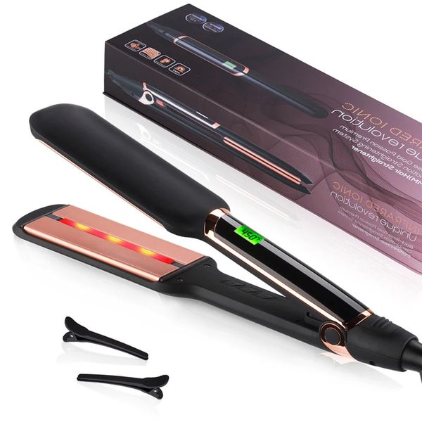 Infrared Hair Straightener Professional Ionic Ceramic Tourmae Plates MCH 30s Fast Heating 2 In 1 Curler Keratin Flat Iron 240306