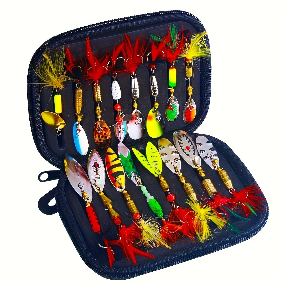TEMU 16pcs Metal Spoon Spinner Bait, Pike Fishing Swing, Artificial Fishing Bait, Bait Storage Kit, Fishing Gear,hunting Stuff,gifts For Men